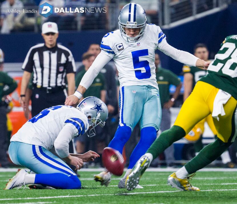 Dallas Cowboys kicker Dan Bailey (5) kicks a field goal during the second quarter of their...