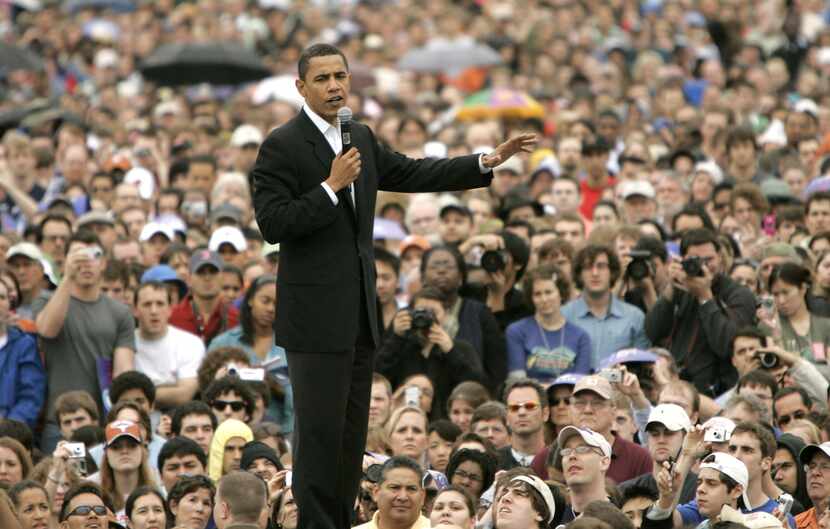 Then-Sen. Barack Obama held the first Texas rally of his 2008 presidential in front of...