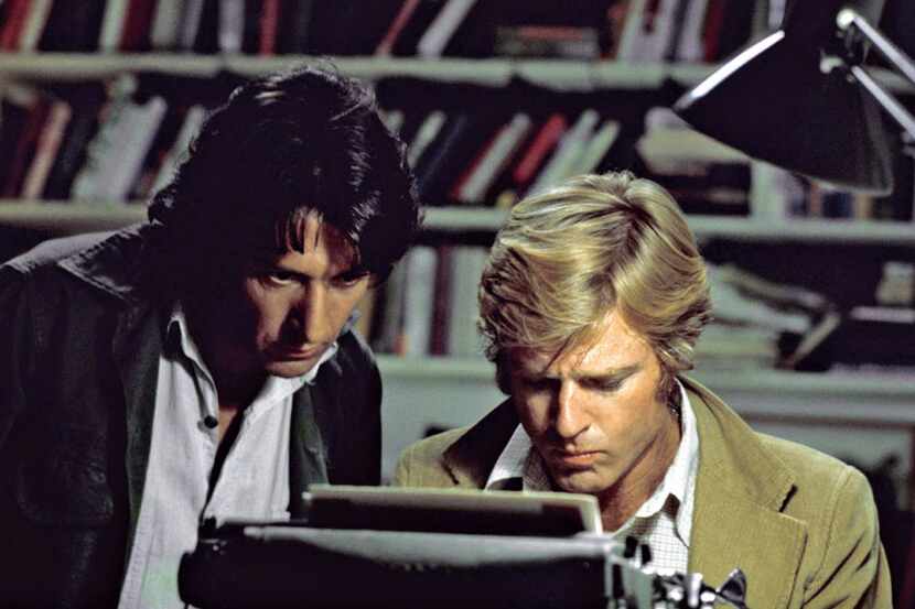 Robert Redford (right) and Dustin Hoffman appear in their roles as reporters Bob Woodward...
