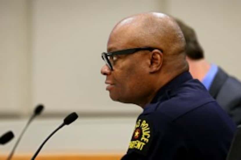  Dallas Police Department Chief David Brown addresses City Council members during a Public...