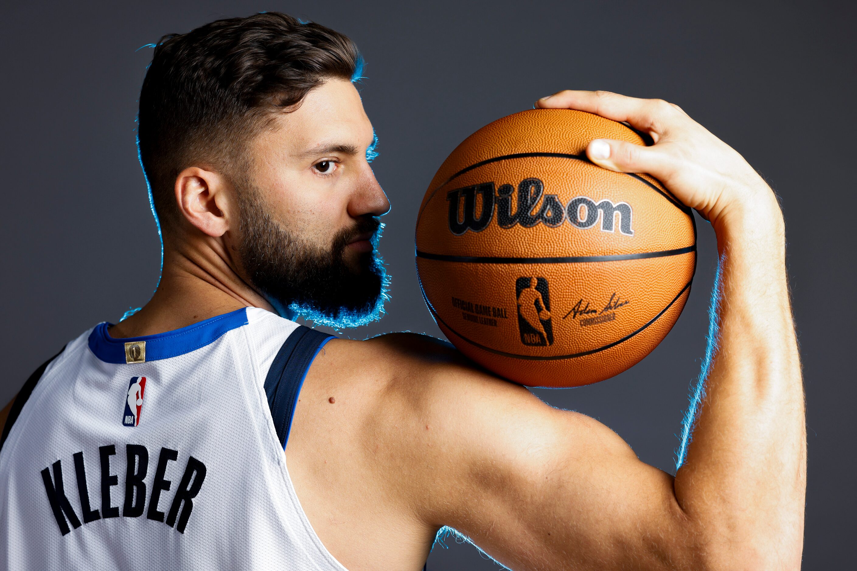 Dallas Mavericks’ Maxi Kleber poses for a photo during the media day on Friday, Sept. 29,...