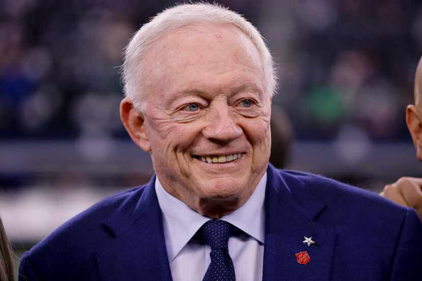Dallas Cowboys owner Jerry Jones smiles before an NFL football game against the Philadelphia...