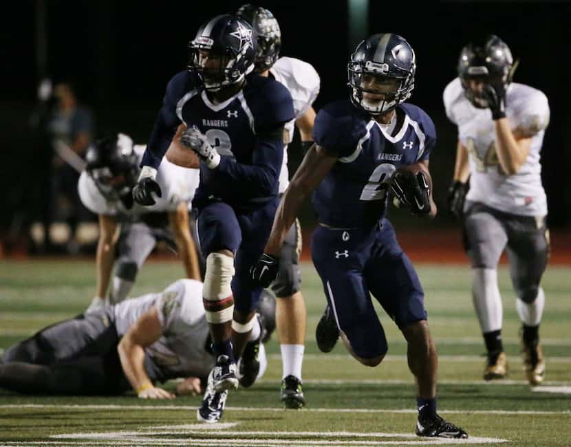 Frisco Lone Star wide receiver Jaylen Dixon (2) runs for a long punt return at the beginning...