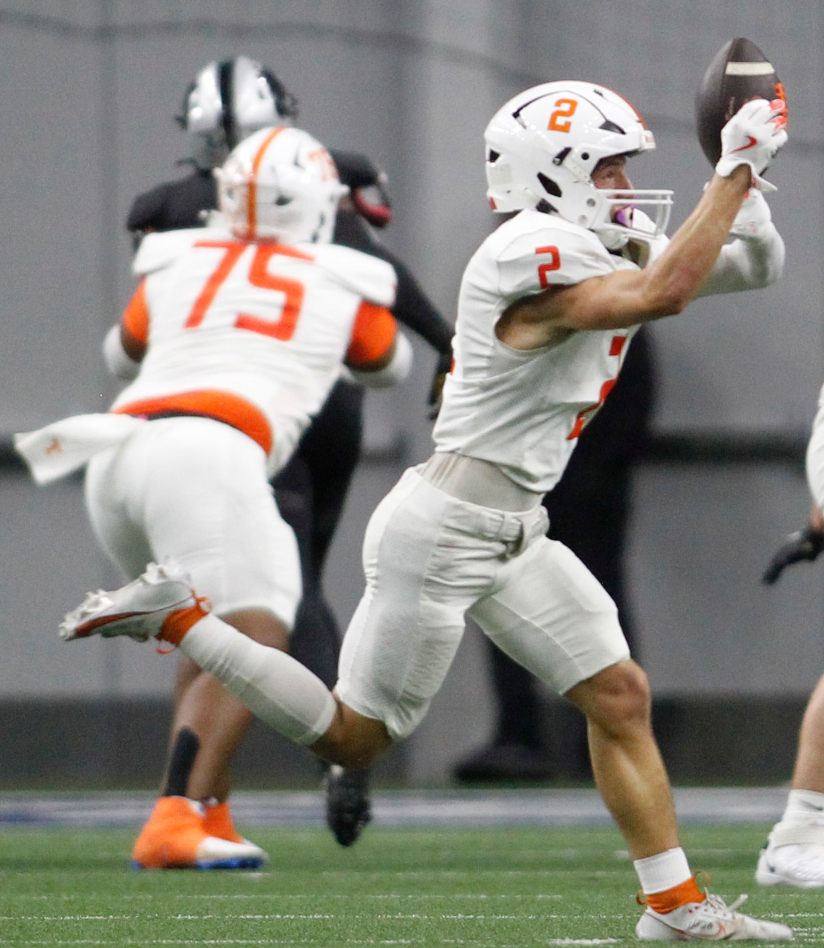 Celina receiver Colton Rodriguez (2) crosses the middle on a route but is unable to secure a...