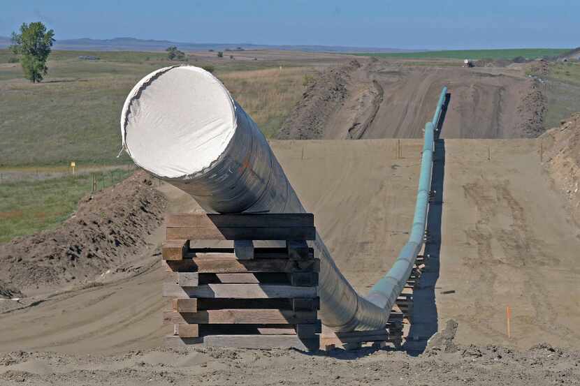 This Sept. 29, 2016, file photo shows a section of the Dakota Access pipeline under...