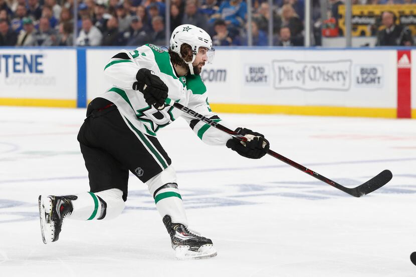 Dallas Stars center Matts Zuccarello, of Norway, plays against the St. Louis Blues during...