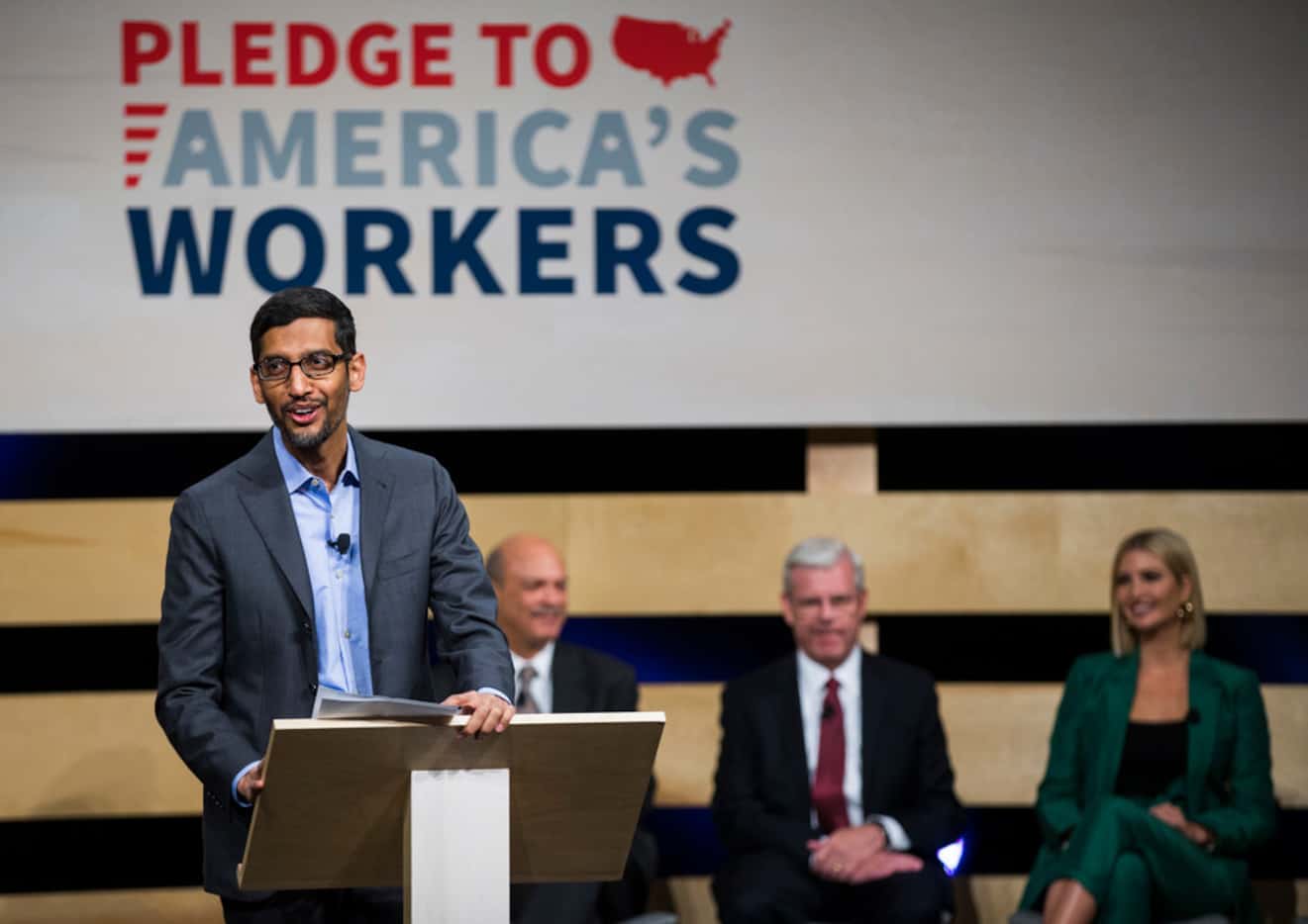 Sundar Pichai, CEO of Google, speaks before signing the White HouseÃs Pledge to AmericaÃs...