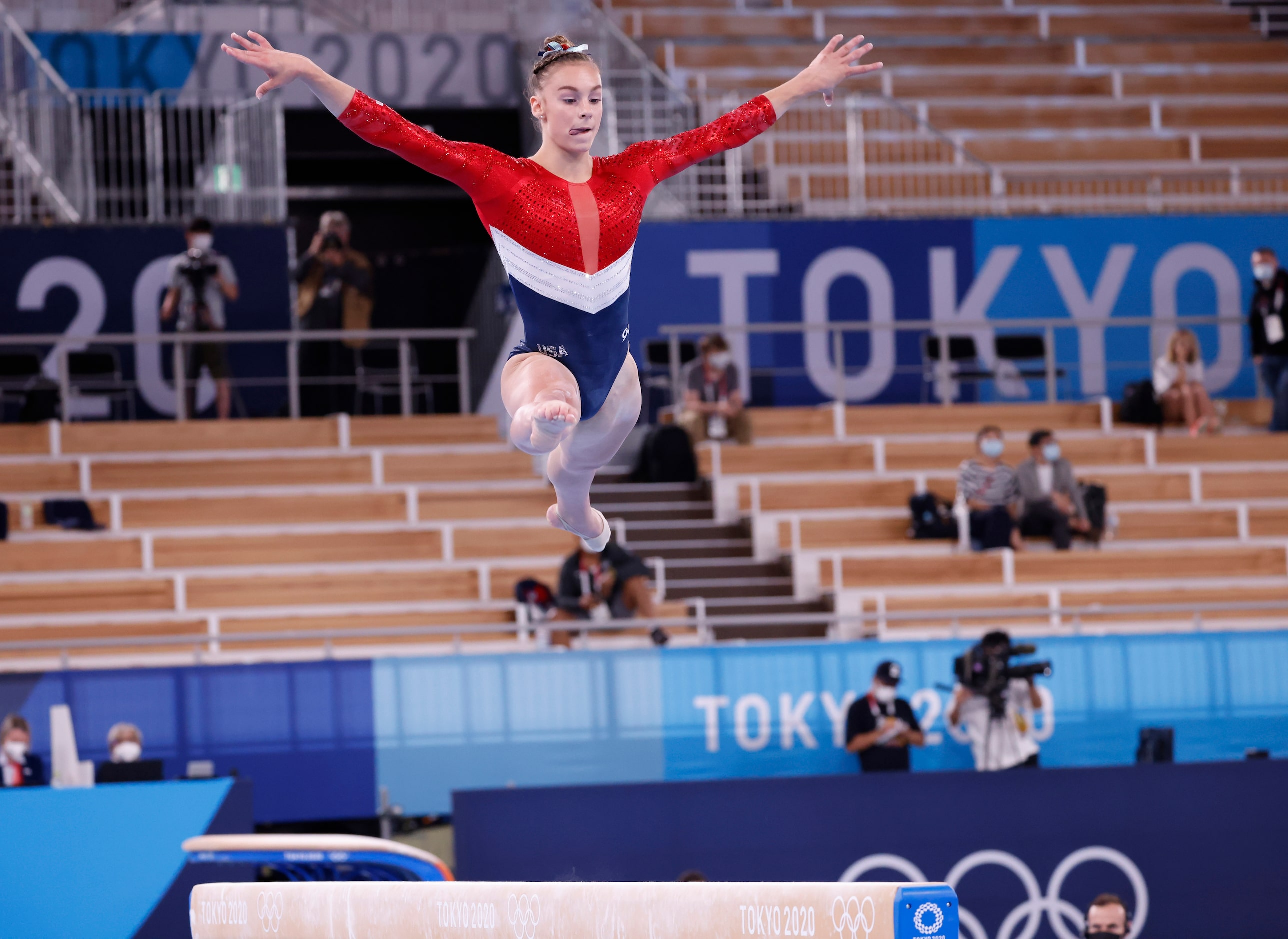 USA’s Grace McCallum competes on the balance beam during the artistic gymnastics women’s...