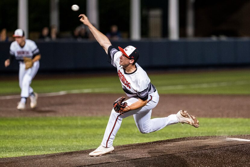 Mansfield Legacy pitcher Nathan Rooney pitches during the first inning against the...