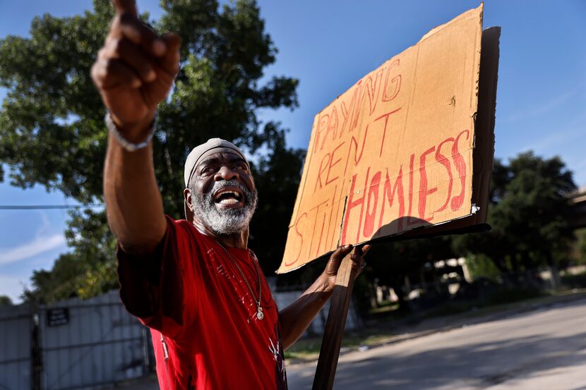 David Andrews talked about his living conditions as he protested July 27 outside The...