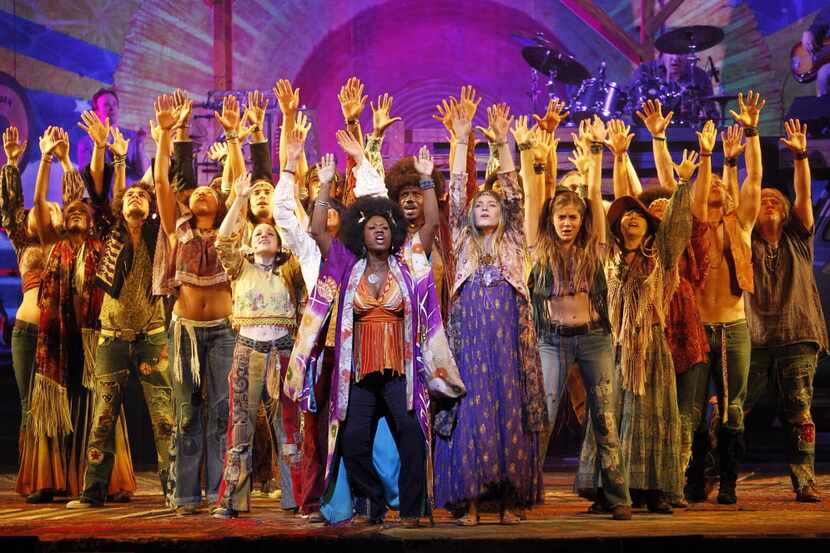 Dionne (Phyre Hawkins, center) leads the opening scene in Hair, The American Tribal...