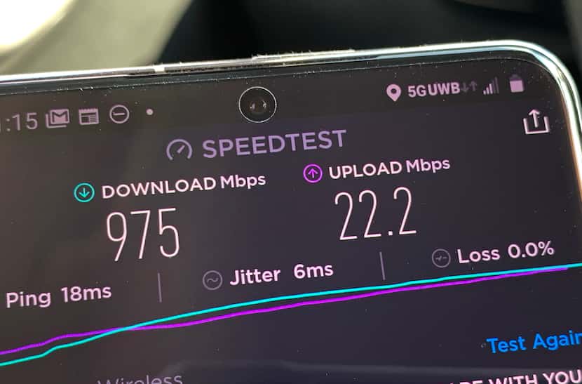Speed test results from Verizon's 5G network in Dallas' Medical District show gigabit...