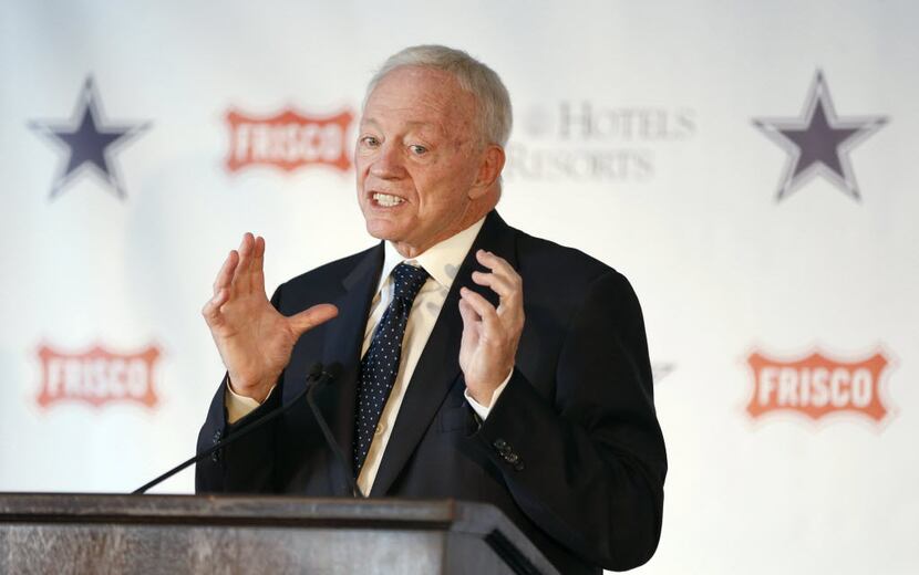 Dallas Cowboys owner Jerry Jones talks to the media during a press conference about the Omni...
