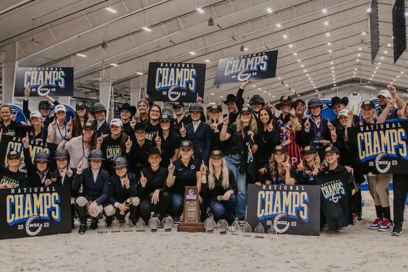 SMU's equestrian team poses after winning the national championship.