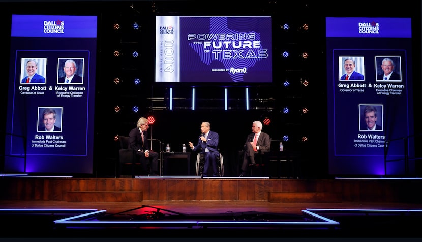 Texas Governor Greg Abbott (center) joined Kelcy Warren (right), CEO of Energy Transfer...