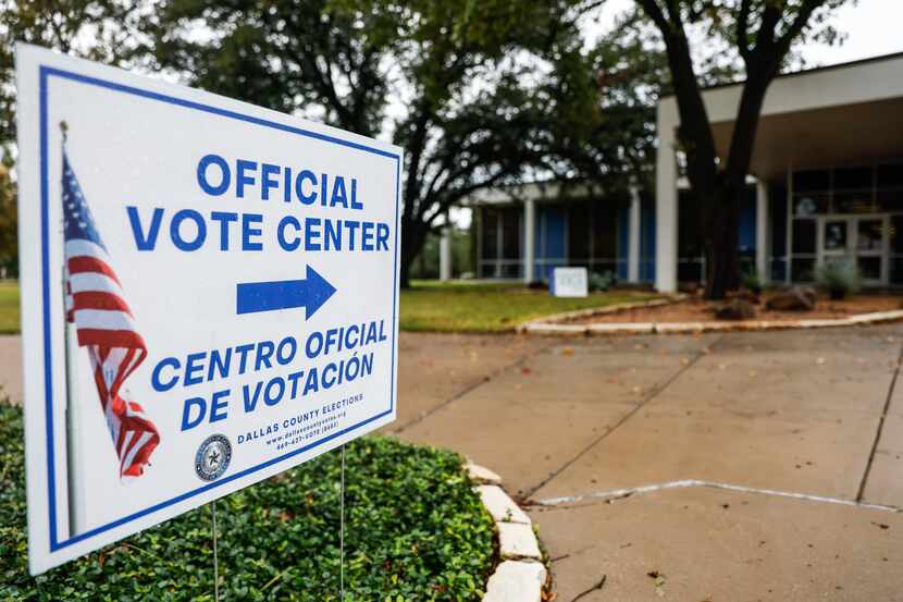 An official vote center at the Samuell-GRand Recreation Center in Dallas on Monday as Texas...