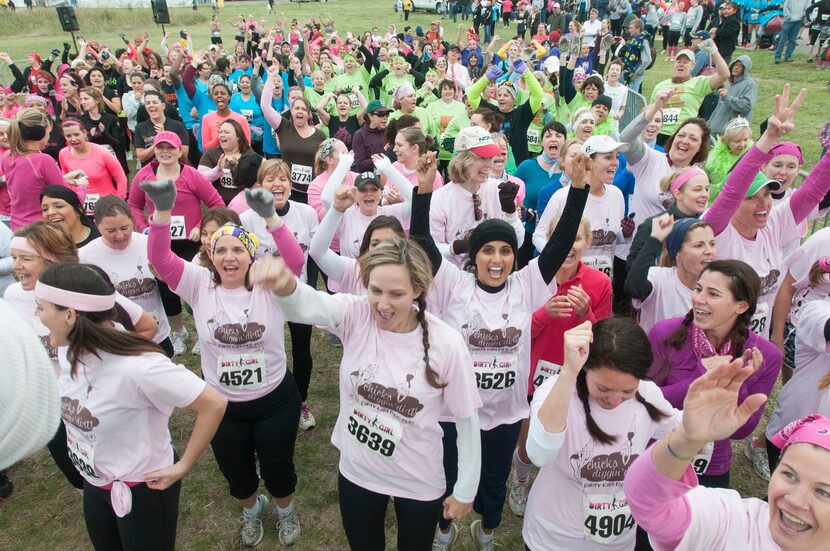 Women competing in the Dirty Girl Mud Run at Cedar Hill State Park on Saturday, Oct. 6, 2012.  