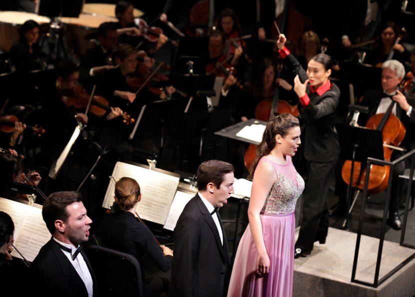 Tianyi Lu conducts during the Institute For Women Conductors event at the Winspear Opera...