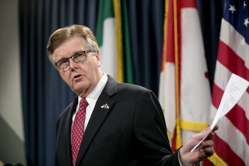 Lt. Governor Dan Patrick speaks during a news conference Tuesday, May 31, 2016, in Austin,...