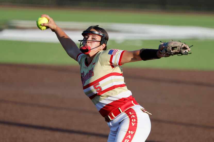 South Grand Prairie’s Cassidy Fixico pitches against Allen during the first inning of the...