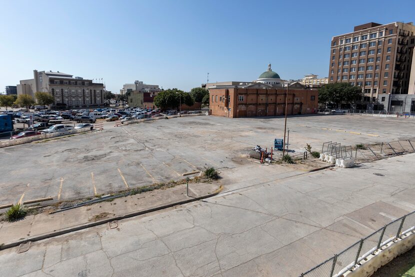 Looking south from the future Harwood Park's Jackson Street northern border, a concrete...