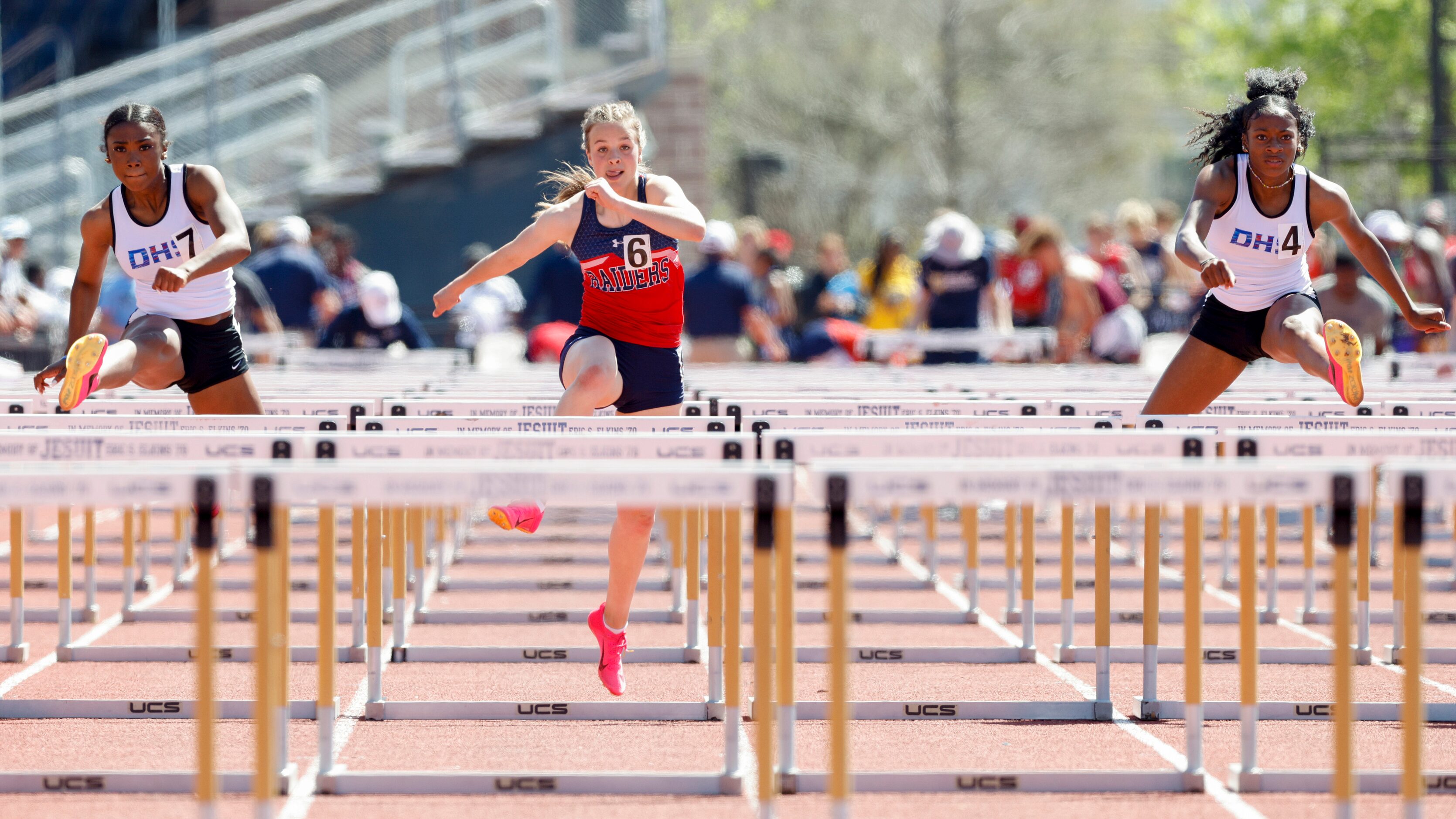 Duncanville’s Trezur Connley (left), Denton Ryan’s Kailyn Head and Duncanville’s Indyia...