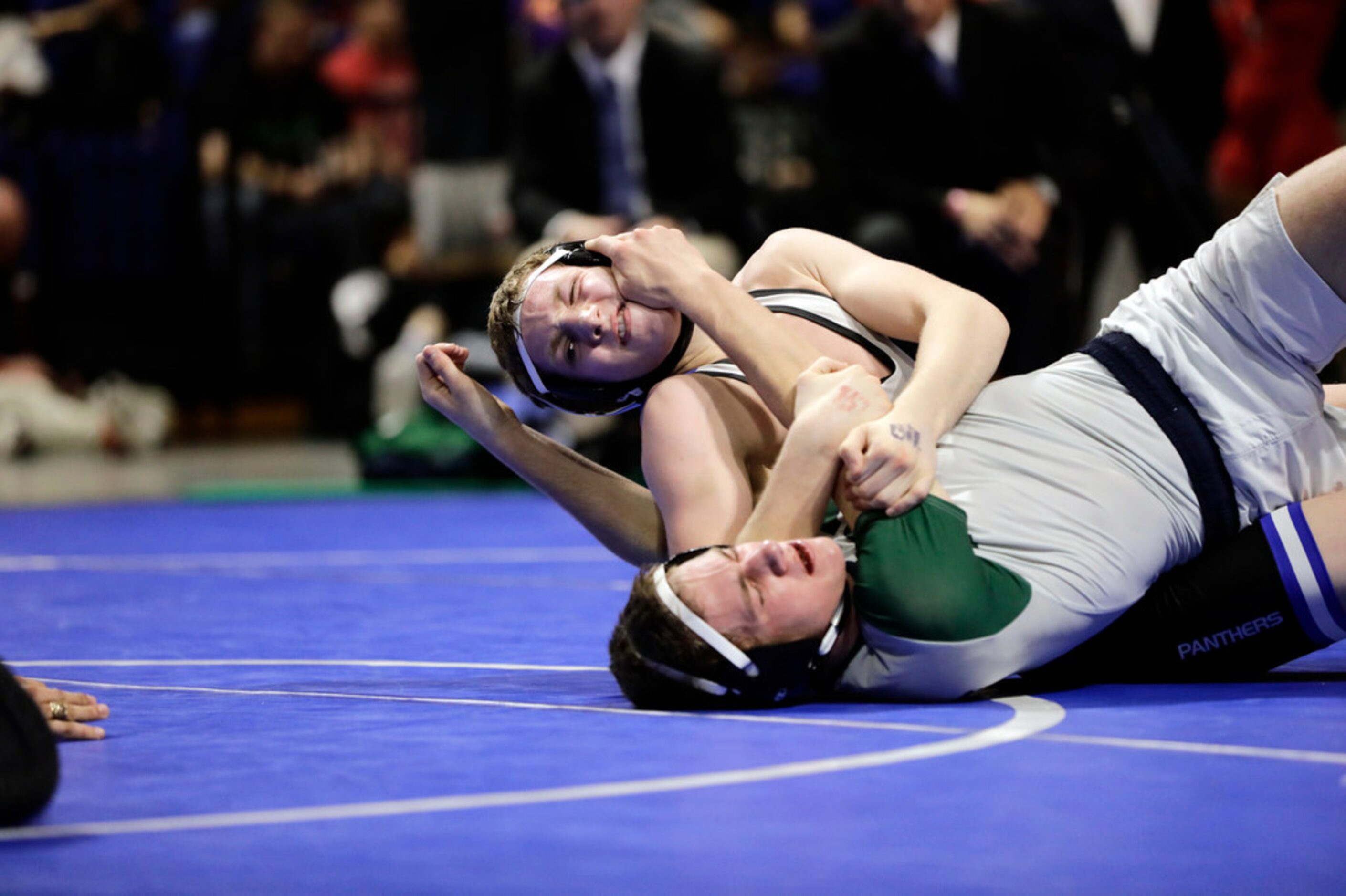 Jackson Carter of Midlothian wrestles during the UIL Texas State Wrestling Championships,...