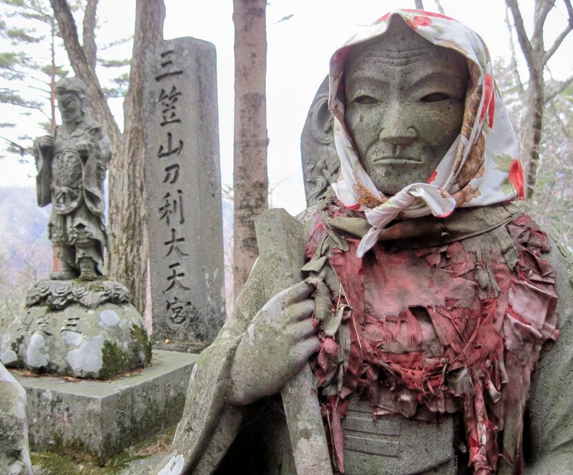 Statues of deities  are a common sight along the ancient Nakasendo pedestrian highway. One ...