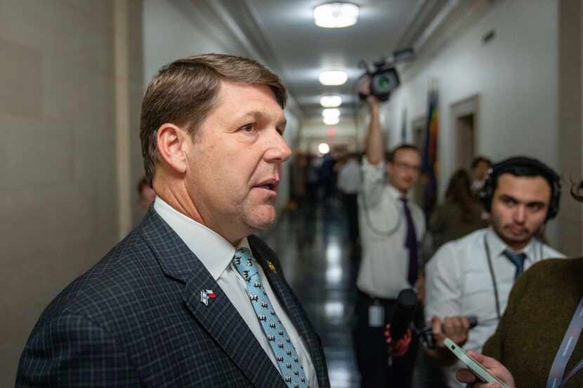 Rep. Jodey Arrington, R-Texas., speaks with reporters after a meeting where House...