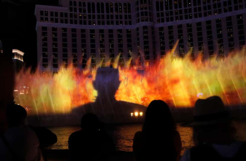 The Night King is projected during a Game of Thrones-themed show at the fountains at the...