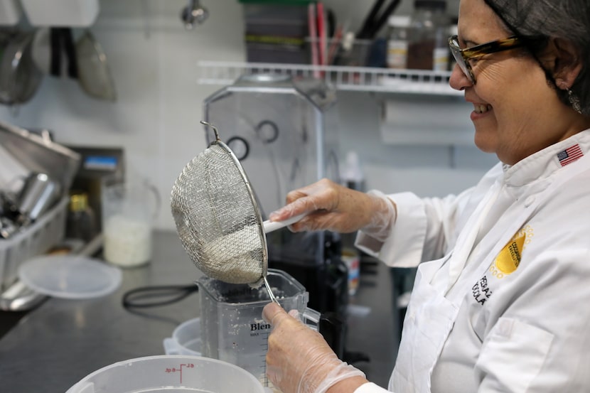 Andrea Pedraza makes a fresh batch of horchata at CocoAndré Chocolatier.