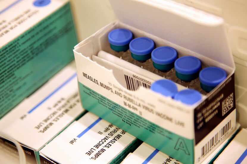 Measles, mumps and rubella vaccines sit in a cooler at the Rockland County Health Department...