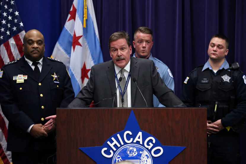 Chicago Police Commander Kevin Duffin speaks during a news conference, Thursday, Jan. 5,...