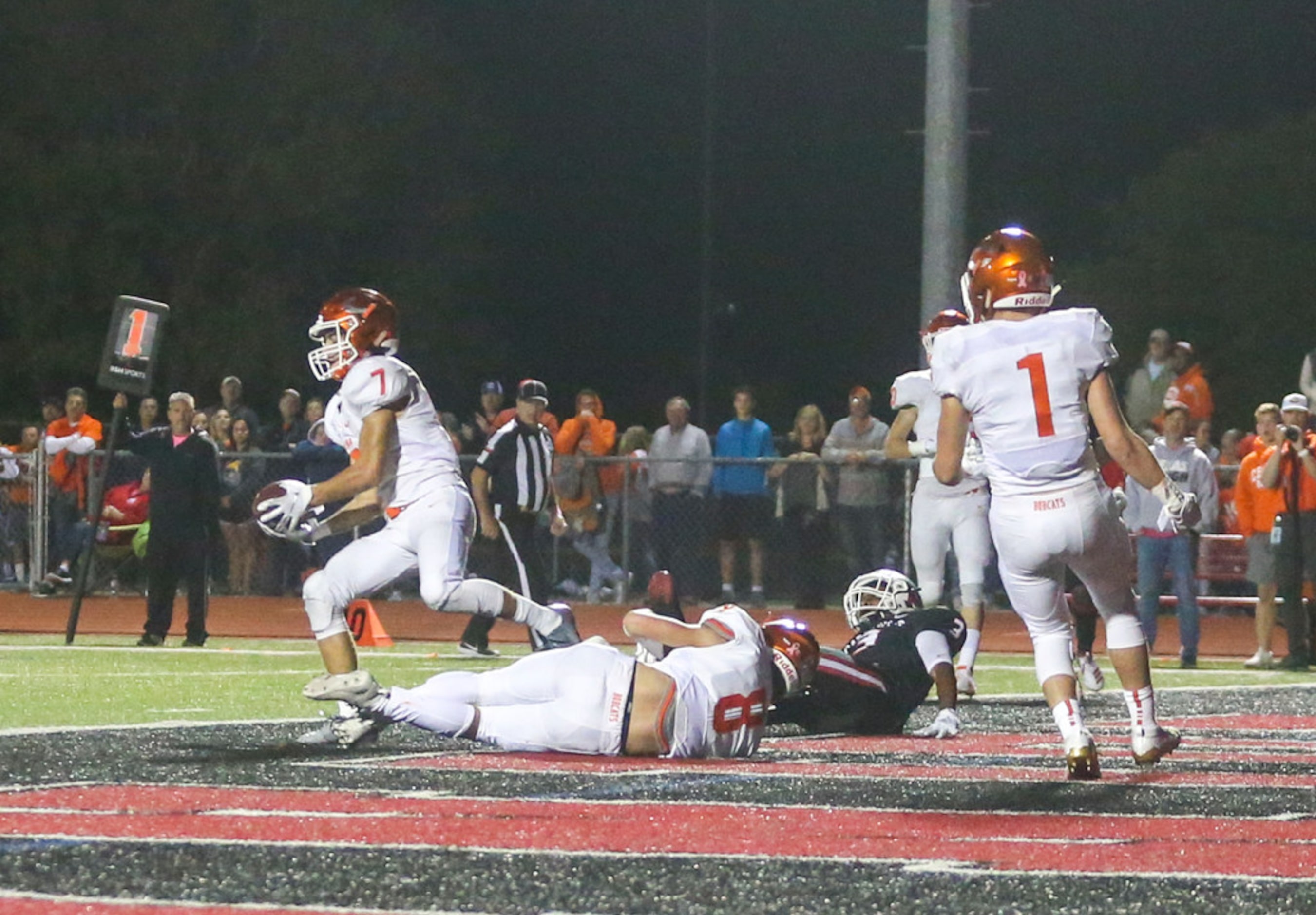 Celina defensive back Caden Knowles (7) intercepts a Brendon Lewsi pass intended for Melissa...