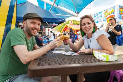 Staff writer Britton Peele, left, and food writer Sarah Blaskovich taste The Armadillo at...