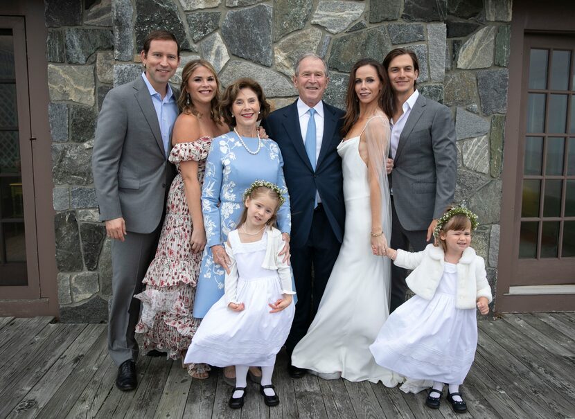 Twin sisters Barbara (2nd from right) and Jenna Bush (2nd from left) pose with their...