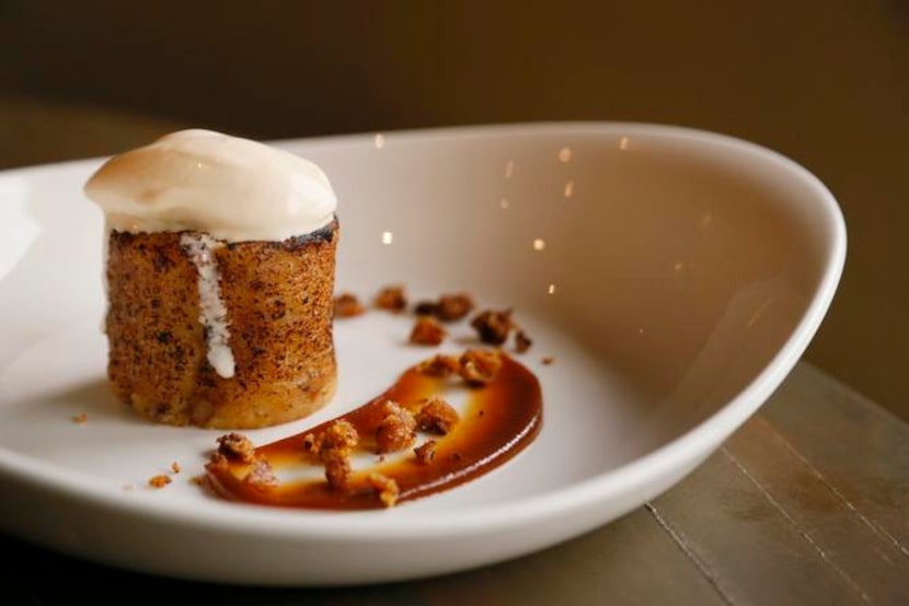 
Toffee croissant bread pudding with butter-caramel ice cream
