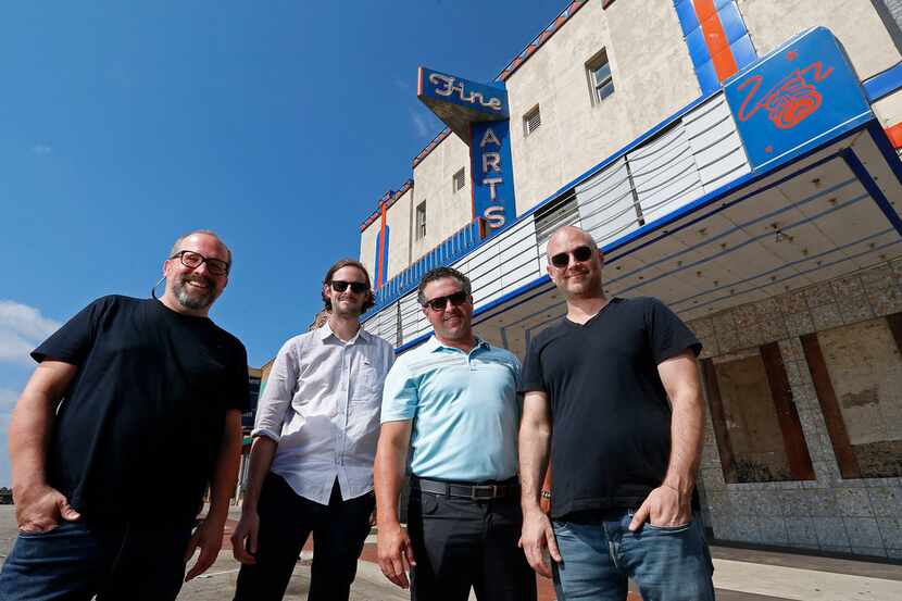From left, Artist Martin Iles, Aviation Cinemas CEO Barak Epstein, Alex Payne of Axis Realty...