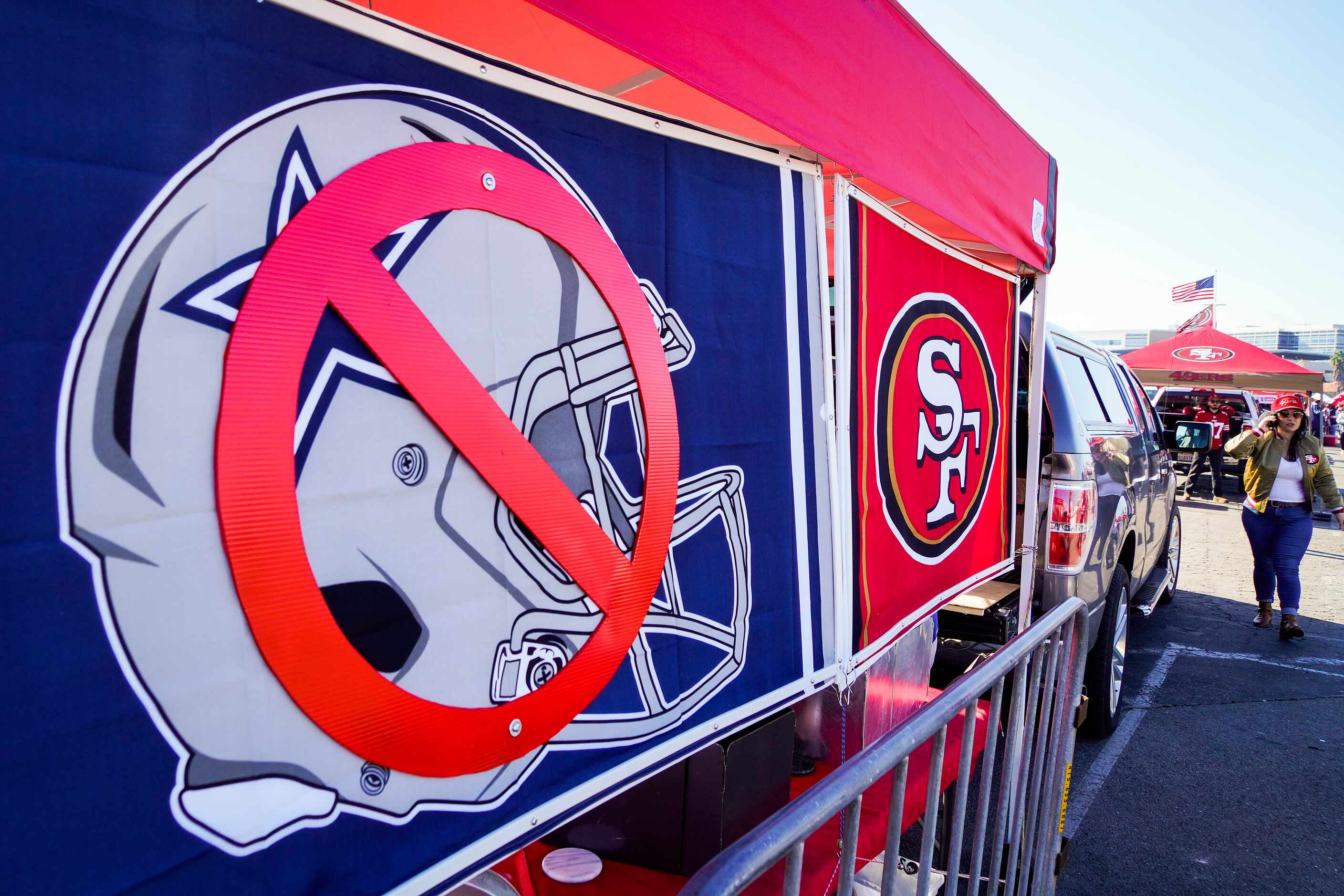 San Francisco 49ers fans tailgate before an NFL divisional round playoff football game...
