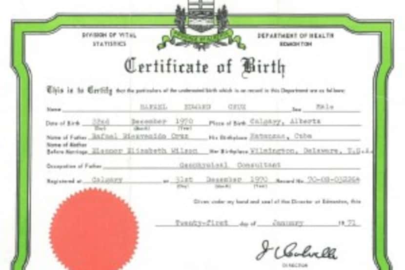  Canadian birth certificate for Sen. Ted Cruz