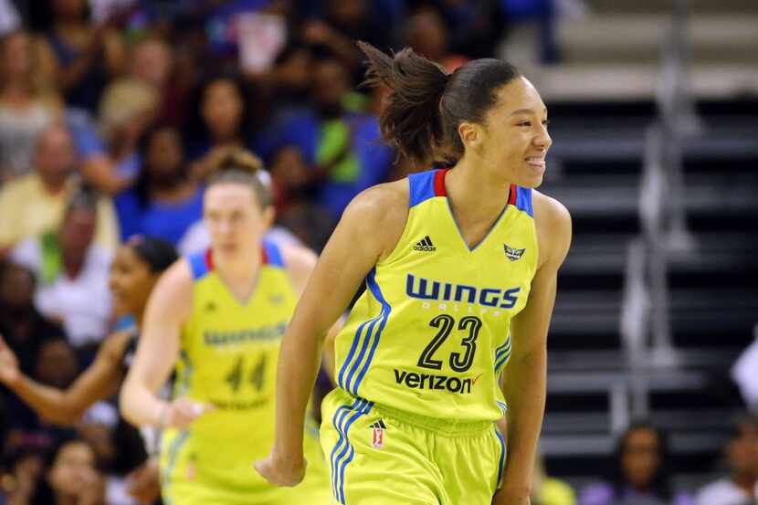 Dallas Wings forward Aerial Powers, pictured here in a game against San Antonio on May 21,...