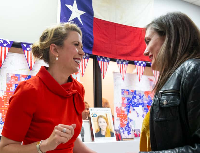 Republican Genevieve Collins, seen here at left in March, said the fact that her opponent,...