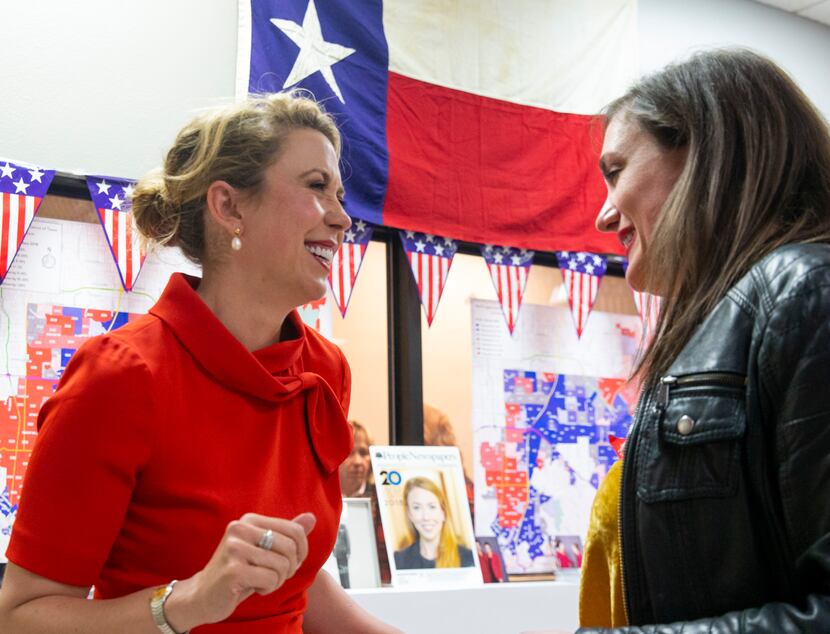 32nd Congressional District candidate Genevieve Collins (left) celebrated with her best...