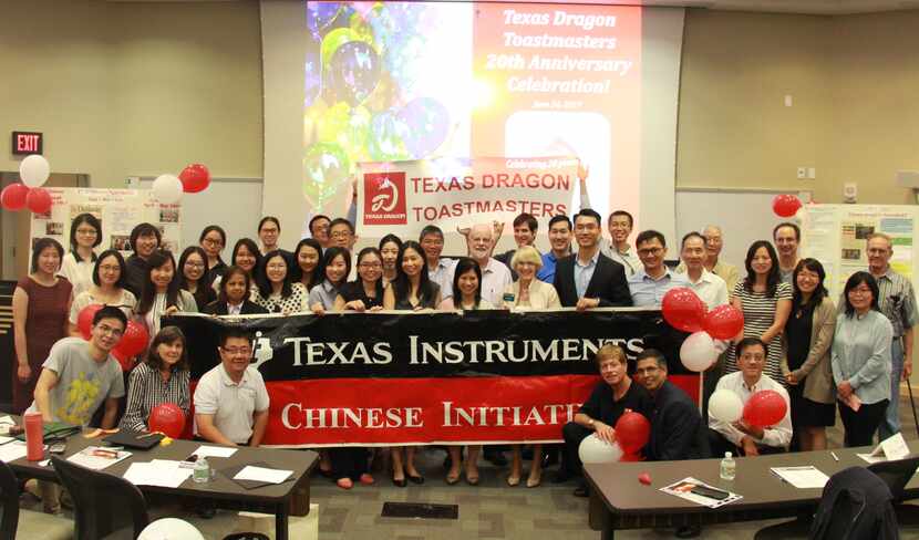 Celebrating the 20th anniversary of Texas Dragon Toastmasters at UTD.