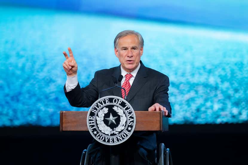 Texas Gov. Greg Abbott speaks during the Asian American Hotel Owners Association convention...