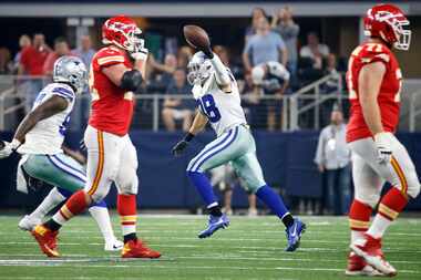 Dallas Cowboys strong safety Jeff Heath (38) celebrates after intercepting a pass by Kansas...