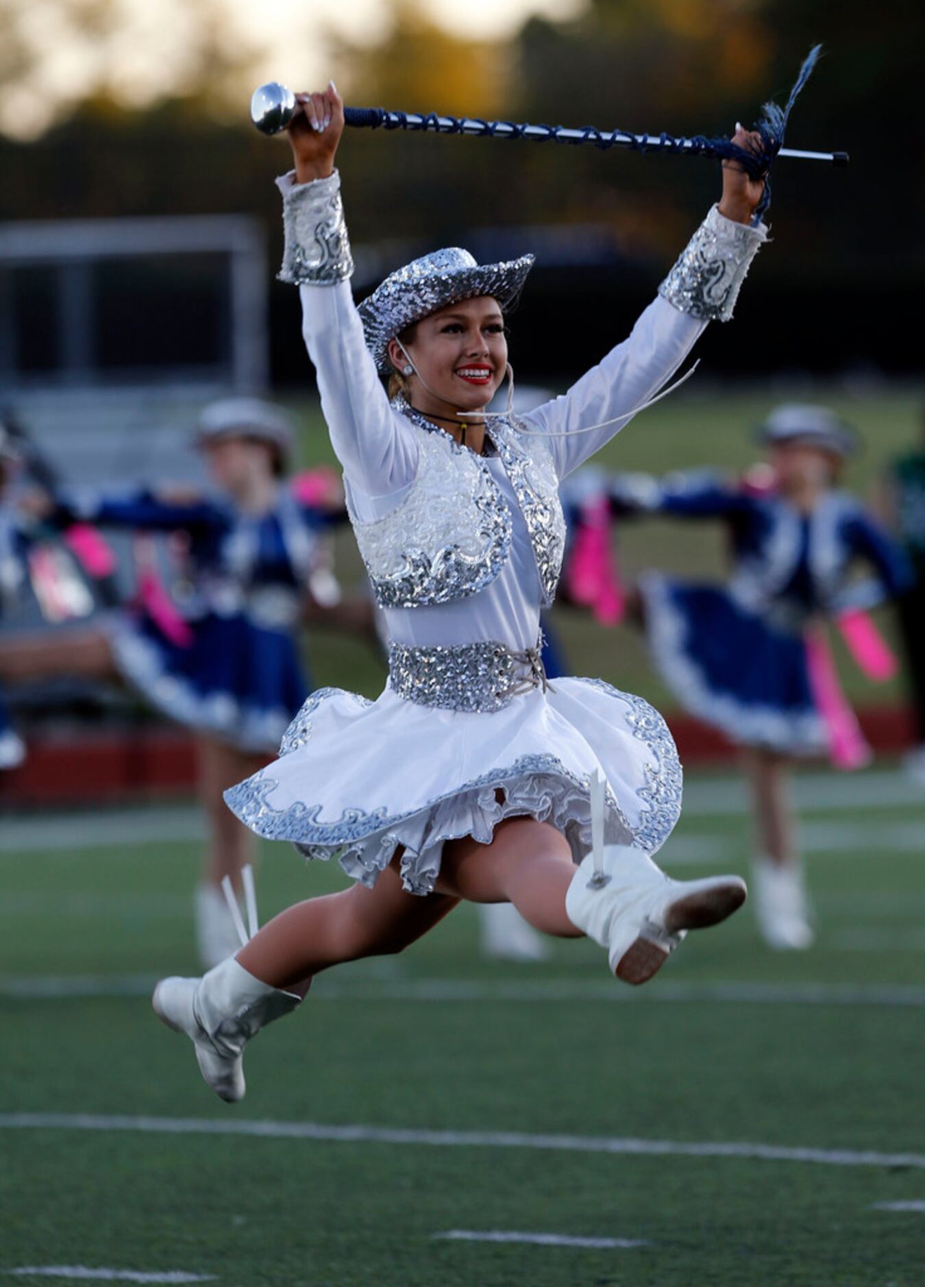 Wylie East Sapphires Captain Berry Stevens, a senior, performs a jump during the show before...