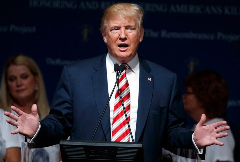 Republican presidential candidate Donald Trump speaks during a event with The Remembrance...