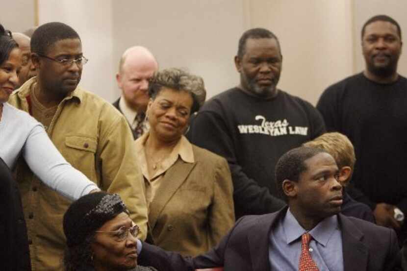 
Joyce Ann Brown (center) joined other exonerees and relatives of Charles Allen Chatman...