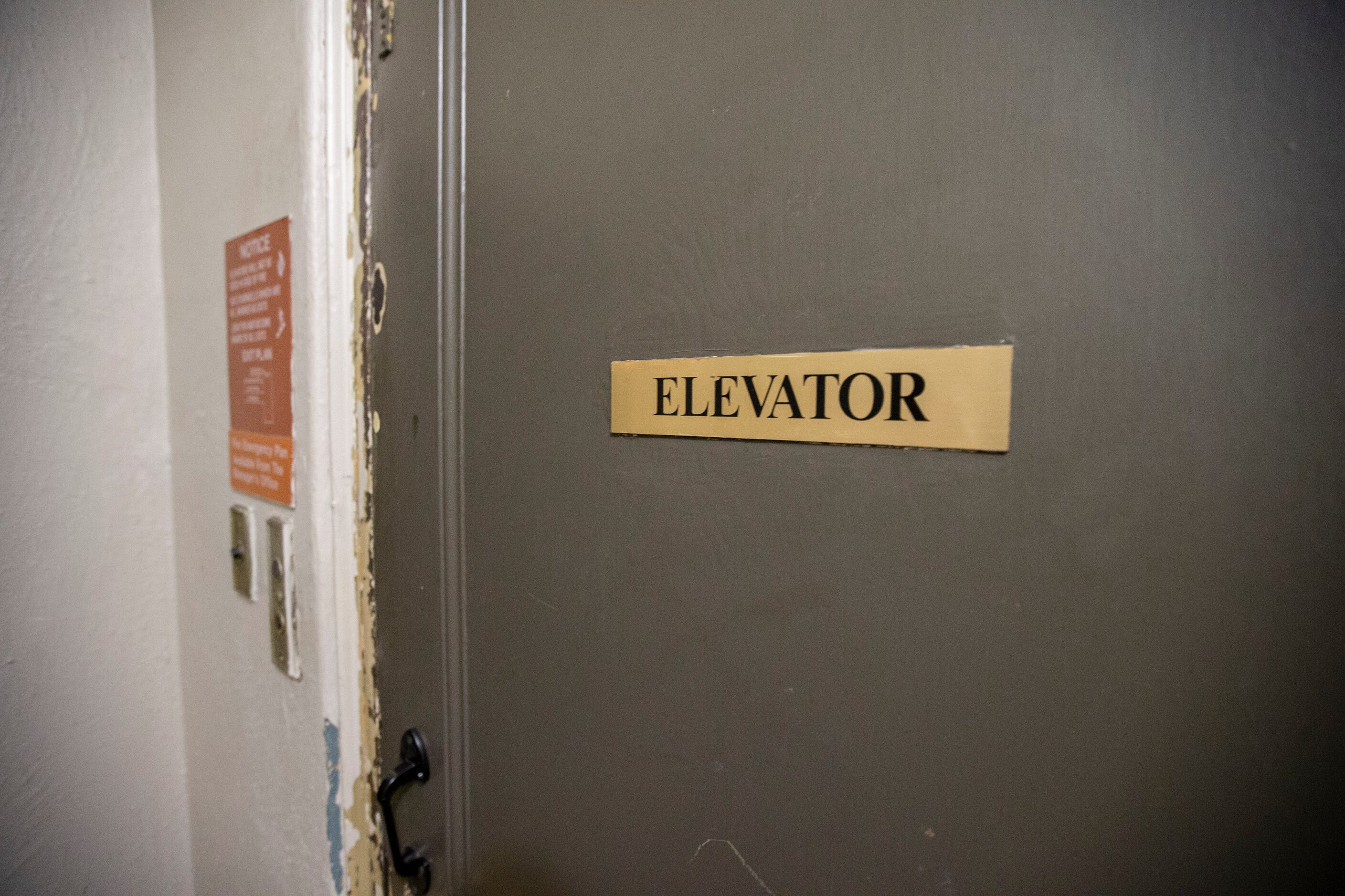 One of the elevators at the historic Maple Terrace Apartments, seven-story building, in...